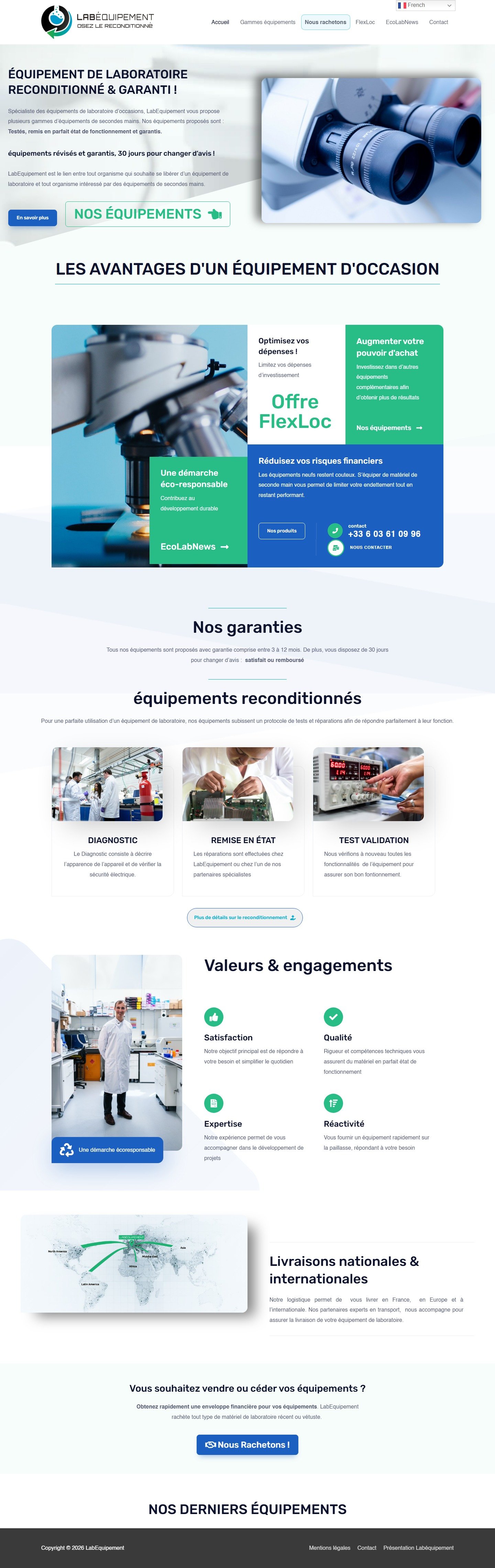 Site actuel du projet LabEquipement, avant la refonte : page d’accueil en pleine page.